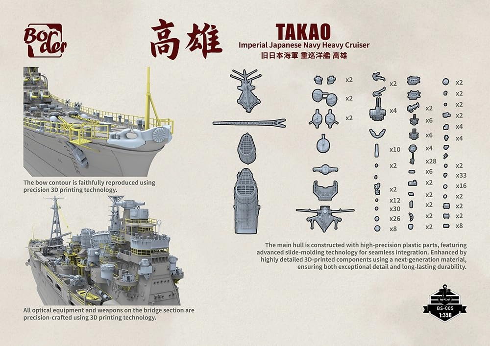 Border Model Imperial Japanese Navy Heavy Cruiser Takao Plastic Model Kit BS005 1/350 (Ship)
