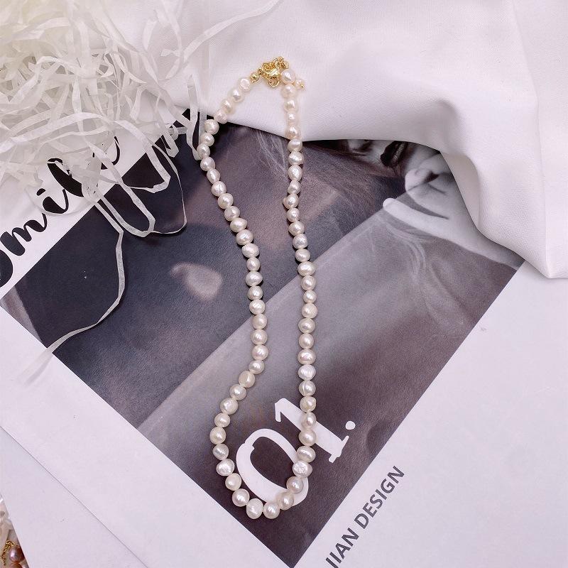 Baroque Freshwater Pearl Necklace Double Irregular Pearl Metal Chain Necklace Tide Collarbone Chain