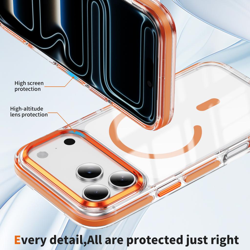 Magnetyczne etui z metalową ramką na iPhone 13 14 15 16 17 Pro Max Przezroczysty Kolorowy Odporny na wstrząsy Pokrowiec z Ochroną przed Upadkiem Odporny na Odciski Palców Bezprzewodowe Ładowanie