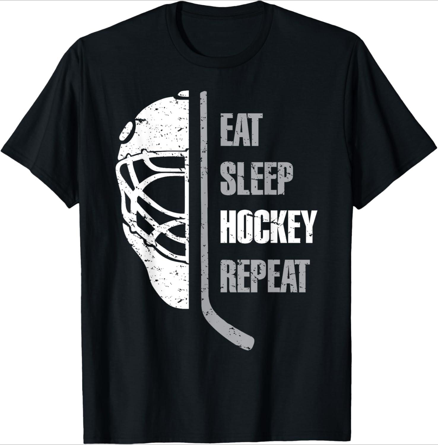 

Personality Eat Sleep Hockey Repeat Christmas for Teen Adult Hockey T-Shirt Cool Trending Mens Graphic Tshirts Casual All-mat... S разноцветный