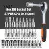 Professional Mechanic Tools Socket Wrench Set, Cr-V Steel Alloy Ratchet/Hex Multi-Bit Tool Ratchet Kit with Portable Storage Case for Home Maintenance