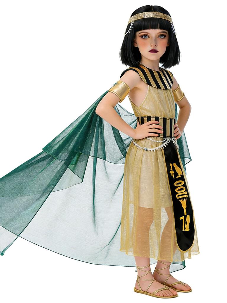 Childrens Halloween Egyptian Queen Costume Set With Headpiece For Stage Shows Girls