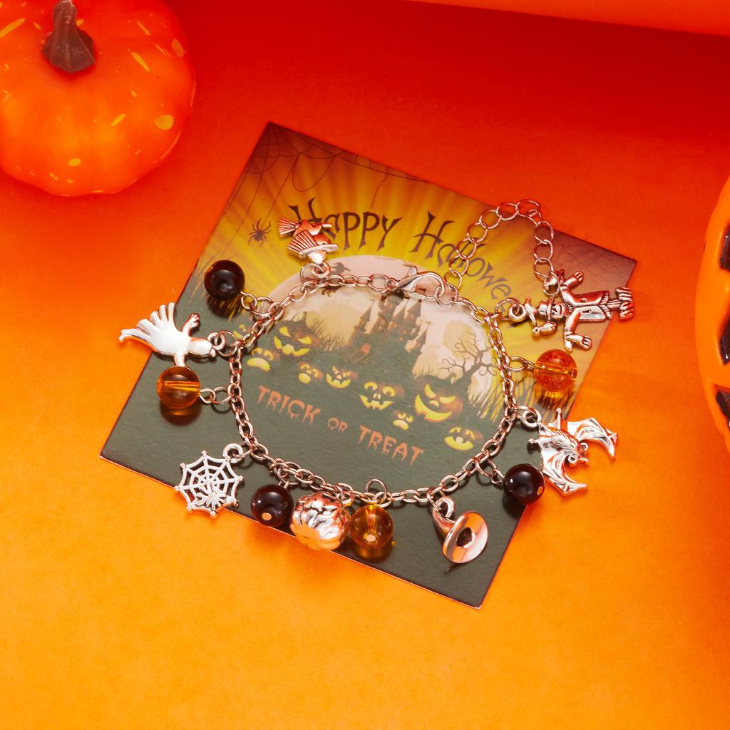 Creative Halloween Metal Chain Bracelet For Women Men Spider Web Pumpkin Ghost Bat Beaded Bangles All Saints' Day Jewelry Gifts