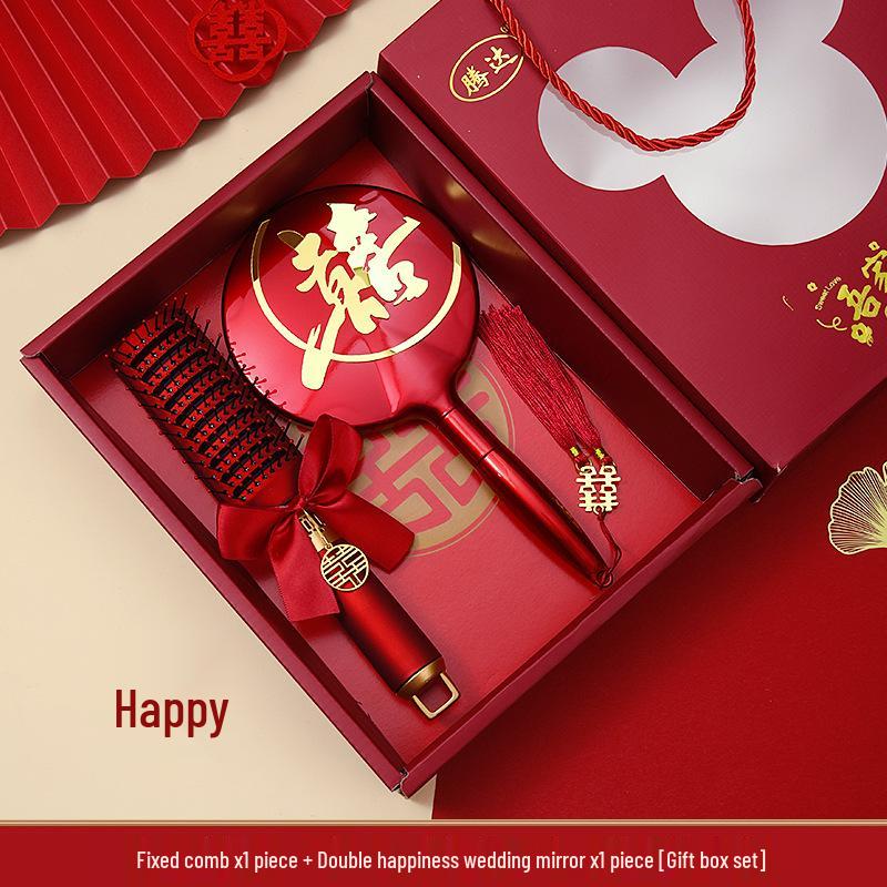 Red Wedding Comb & Cushion Set: Bridal Dowry Gift Box with Mirror