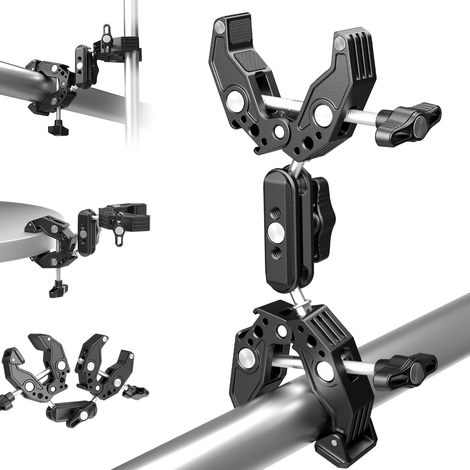 

Neewer Double Super Clamp Camera Mount Dual Ball Head Magic Arm Cold Shoe 1/4 ARRI Mount Action Camera LED Light Holder for Desk Rods UA036