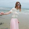 Sancai 2025 Fall Women's Striped Short-Sleeve Knit Sweater