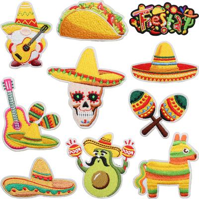 Carnival Embroidery Cloth Sticker Mexican Theme Patch Sticker Guitar Bread Computer Embroidery Label Skull Decorative Sticker