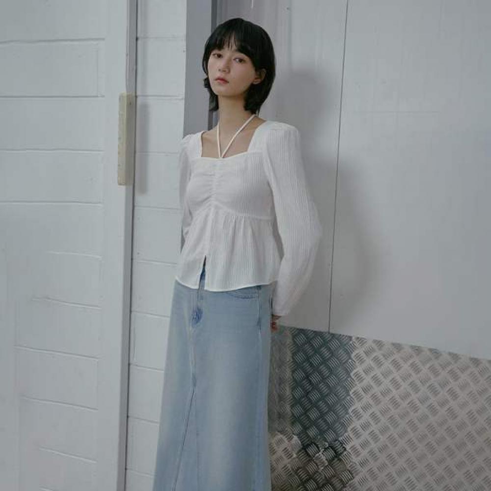 Lap Square Neck Shirring Strap Blouse As1wb265 BK (black)/M