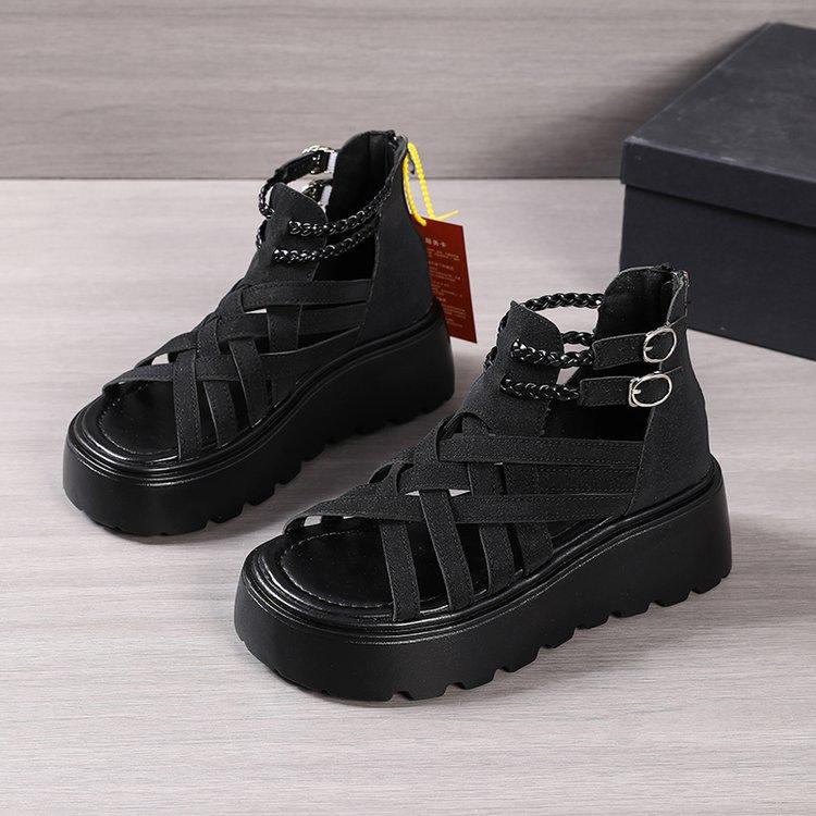 

Roman sandals women s platform muffin women s shoes 2025 summer new French open-toed hollow breathable versatile hole shoes 35