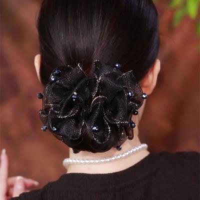 Black Vintage Organza Hair Band  Large  Fluffy  Bun  Head Flower  Holiday  Gift Giving   High Elastic Headband  Hair Accessories