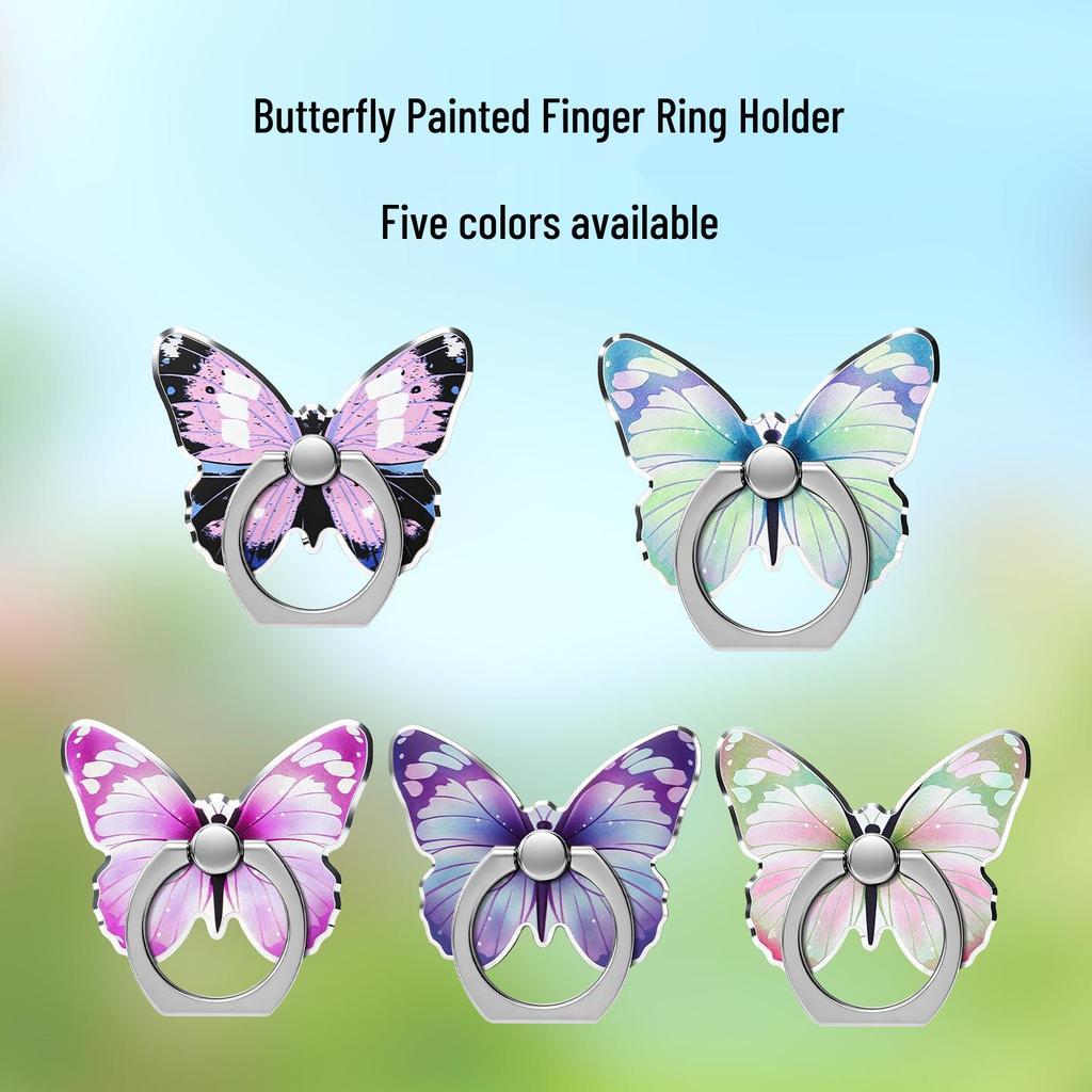 All-Metal Butterfly Ring Holder: Strong Adhesive Universal Phone Stand