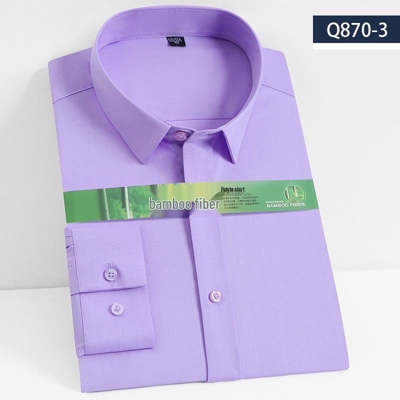 Men's Long Sleeve Bamboo Fiber Slim Fit Shirt - Solid Color, Iron-Free, Micro-Elastic.