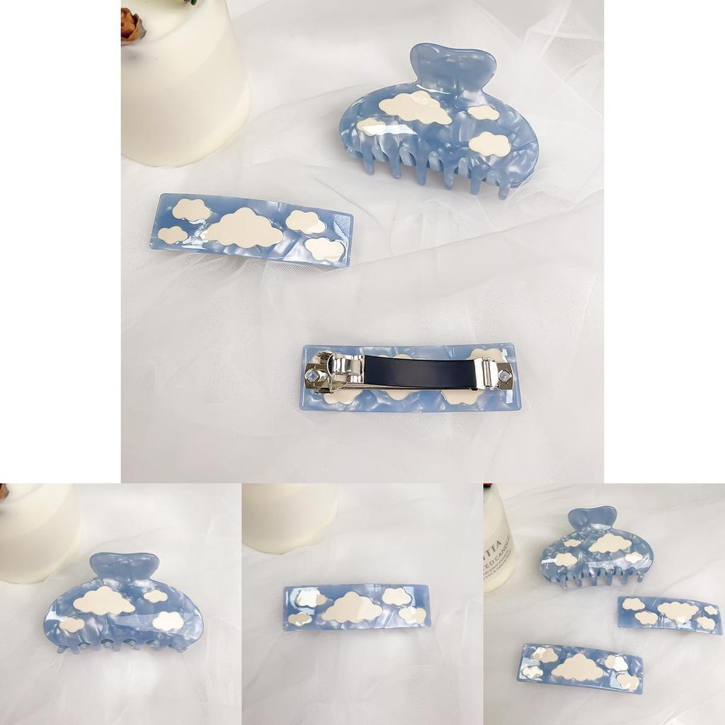 Womens Unique Geometric Hair Claw Clip Set In Sky Blue Cloud Design For Spring 2022