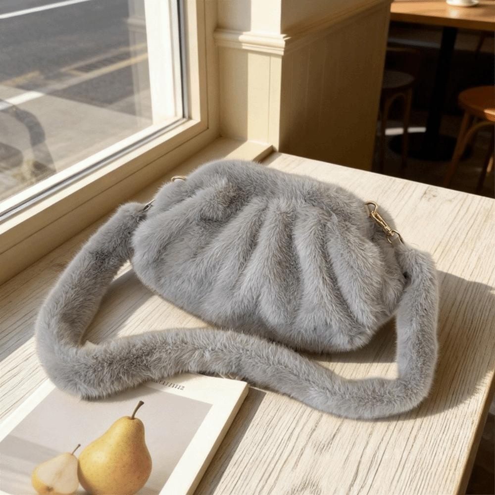 Large Capacity Cloud Plush Crossbody Bag Lightweight Mink Fur Wrinkle Handbag Daily