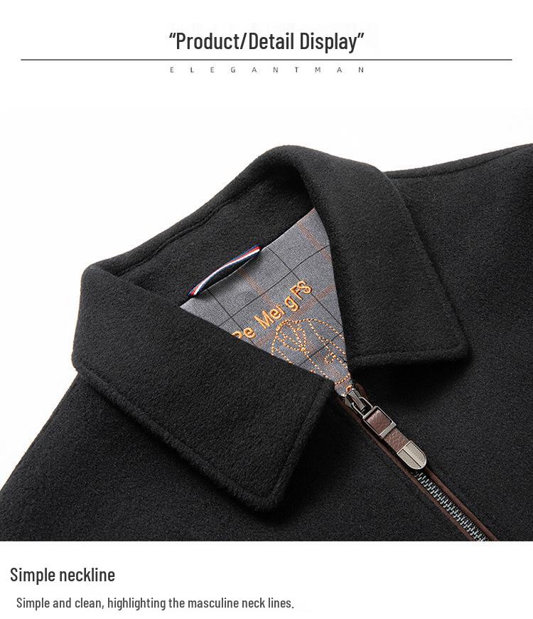 Men's Double-Faced Wool Jacket with Detachable Duck Down Liner and Turn-Down Collar