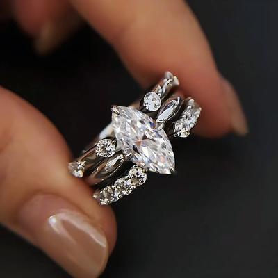 Marquise Cut All Moissanite Stackable Ring S925 Silver For Women Diamond Bridal Wedding Band Fine Jewelry