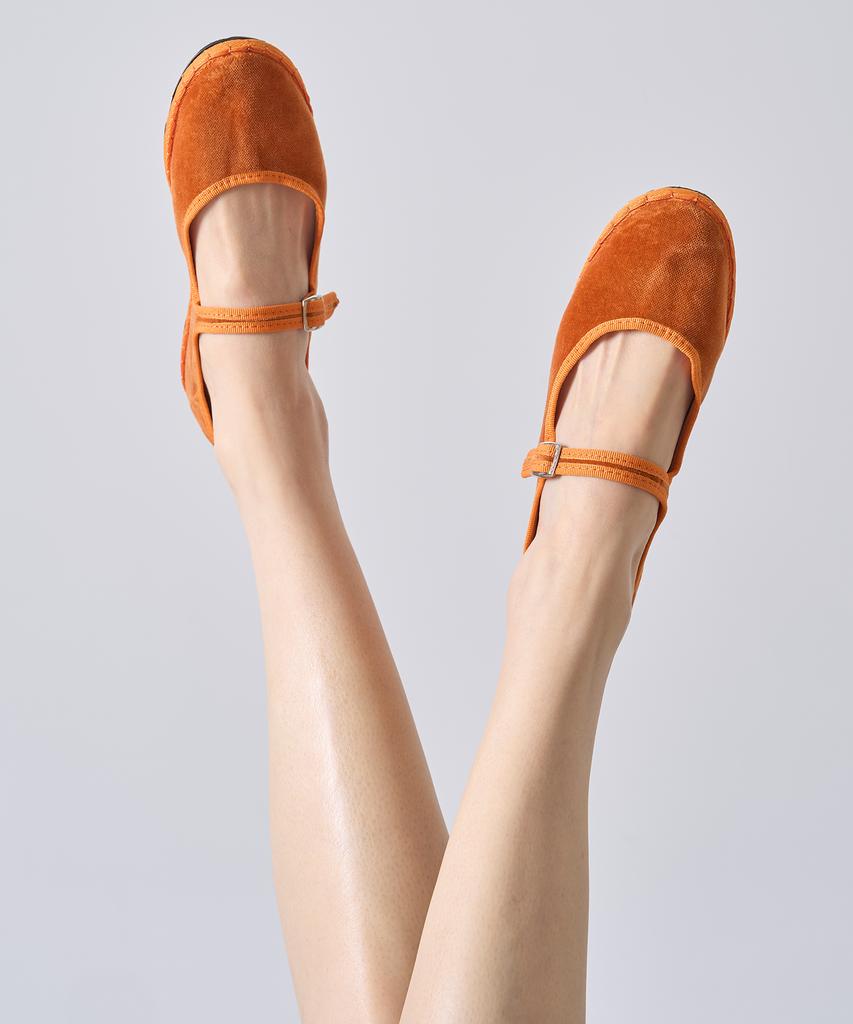 Drogheria Crivellini Cotton Velvet Mary Jane Flats_Orange Collar