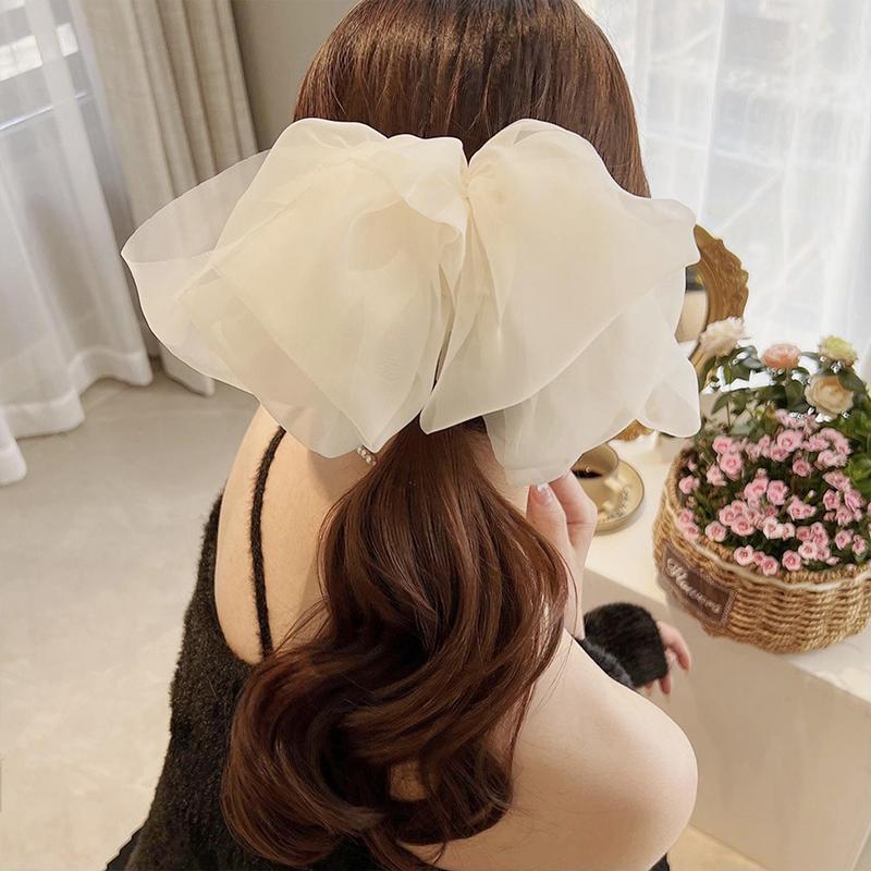 3Pcs Fashion Korean Chiffon Large Bow Spring Clip Hair Accessory Women Lace Hair Clip Spring Accessories, Hair Accessories