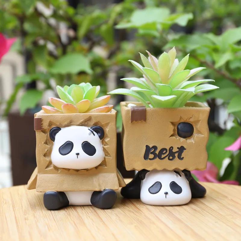 Panda in Box Theme Mini Flower Pot, Perfect Indoor Planters for Mini Succulents & Cacti, Cute Desk Pots for Home Decor