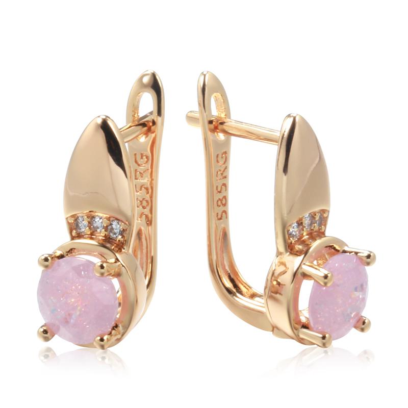 New Emerald Round Cut Zircon Clip Earrings  Rose Gold  With Natural White Zircon Ear Loop Party Fashion Jewelry