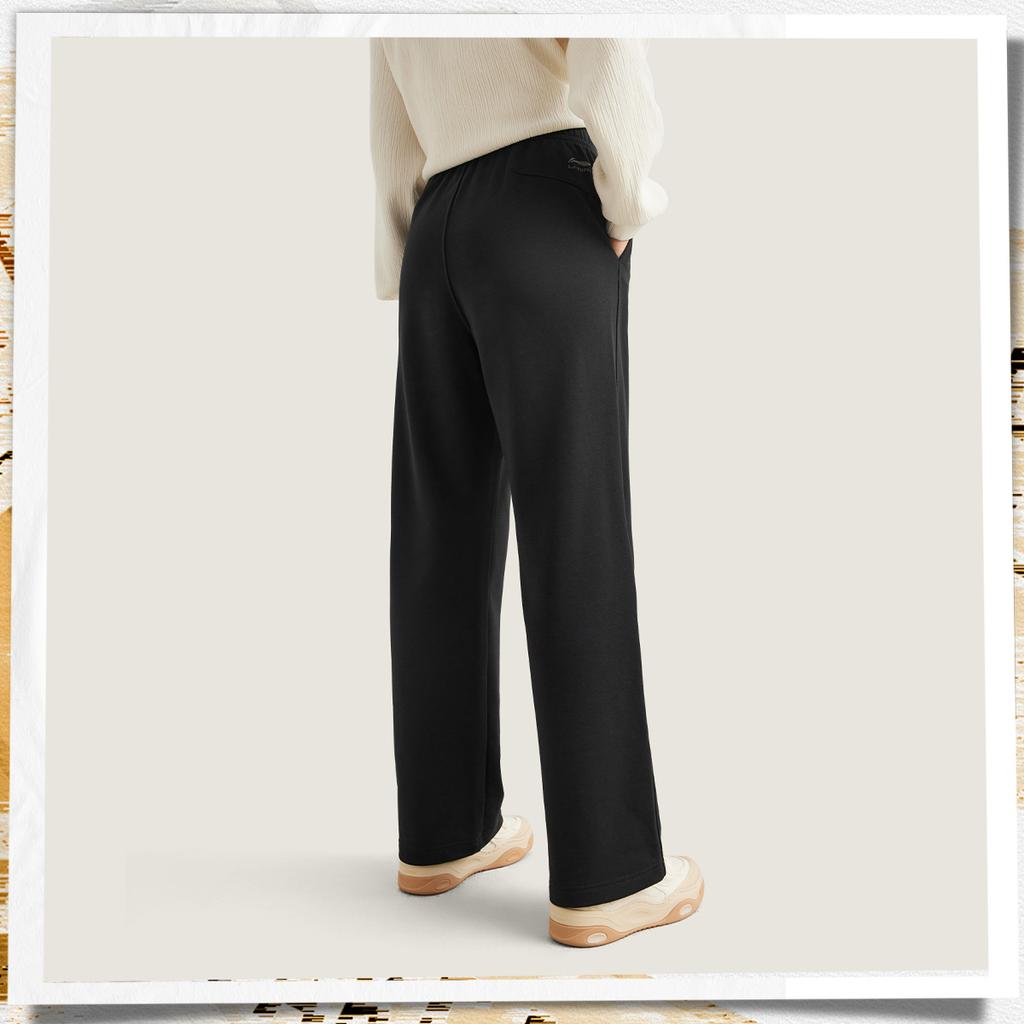 Li-Ning Simple Fashionable Versatile Comfortable Mid-Waist Straight Leg Casual Pants Women Bottoms Black AKLVC16-4