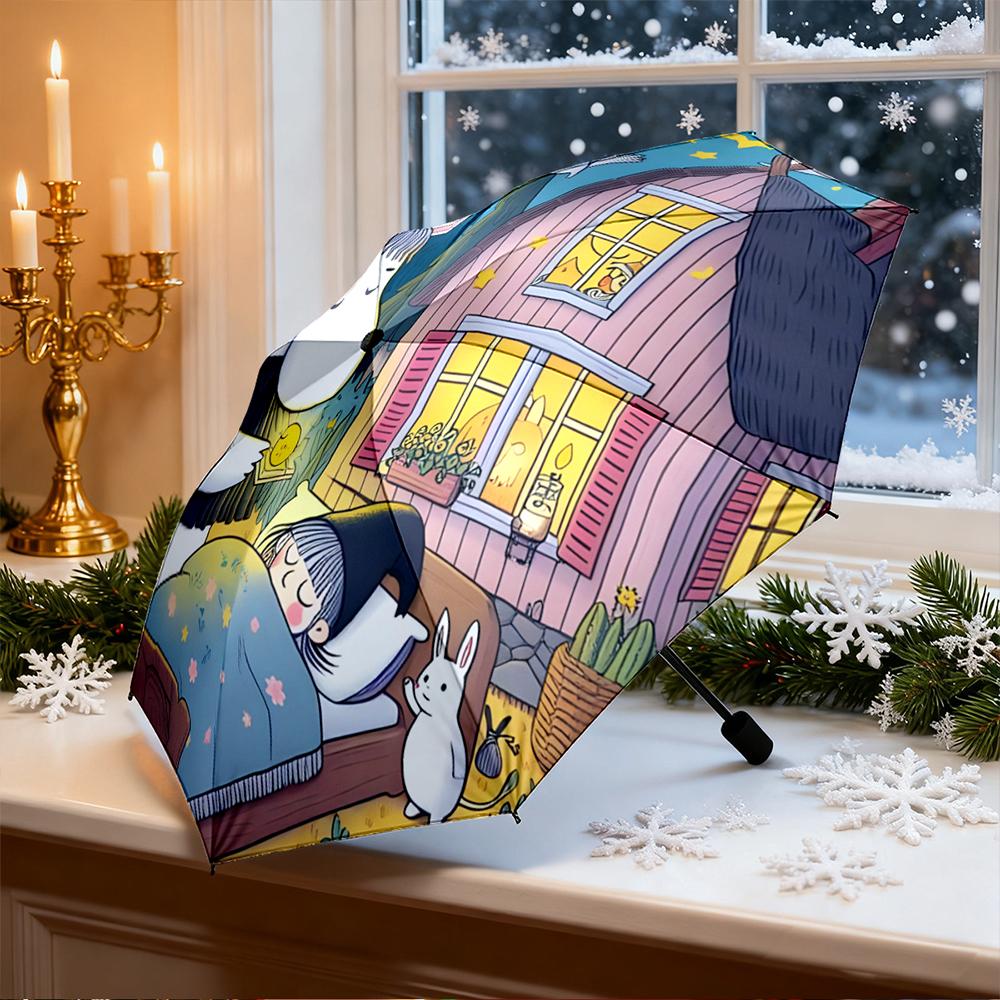 Umbrella with Moominmamma Bedtime Night Print, Windproof Compact Travel Umbrella for Adults, Nordic Moomin Gift