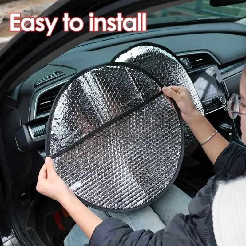 Car Steering Wheel Anti-Heat Sun Shade Cover Sunscreen Insulation Cover Foldable Sun-proof Anti-UV Protect Parasol Shield