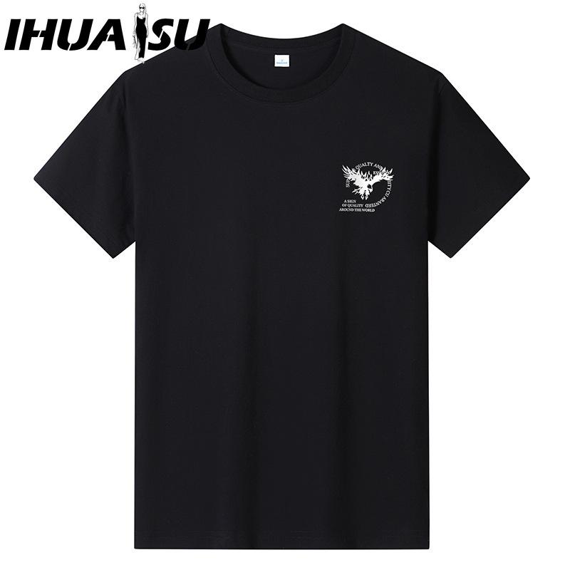 IHUASU Camiseta de manga curta de algodão masculina, camisa solta de meia manga estampada, camisa compassiva