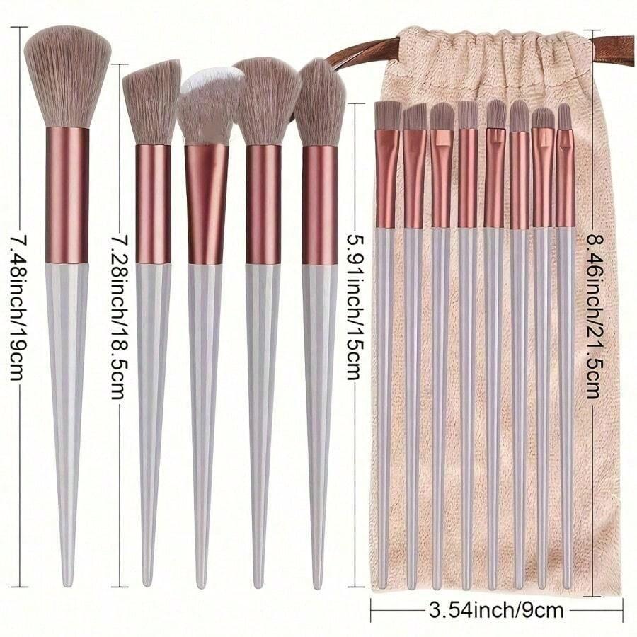 Professional Makeup Brush Set With Soft Hair, Including Eye Shadow, Foundation, Blush Brushes And 2 Brown Makeup Sponges