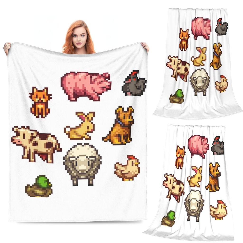 Stardew Valley Animals Blankets Soft Warm Flannel Throw Blanket Bedding for Bed Living room Picnic Travel Home Couch