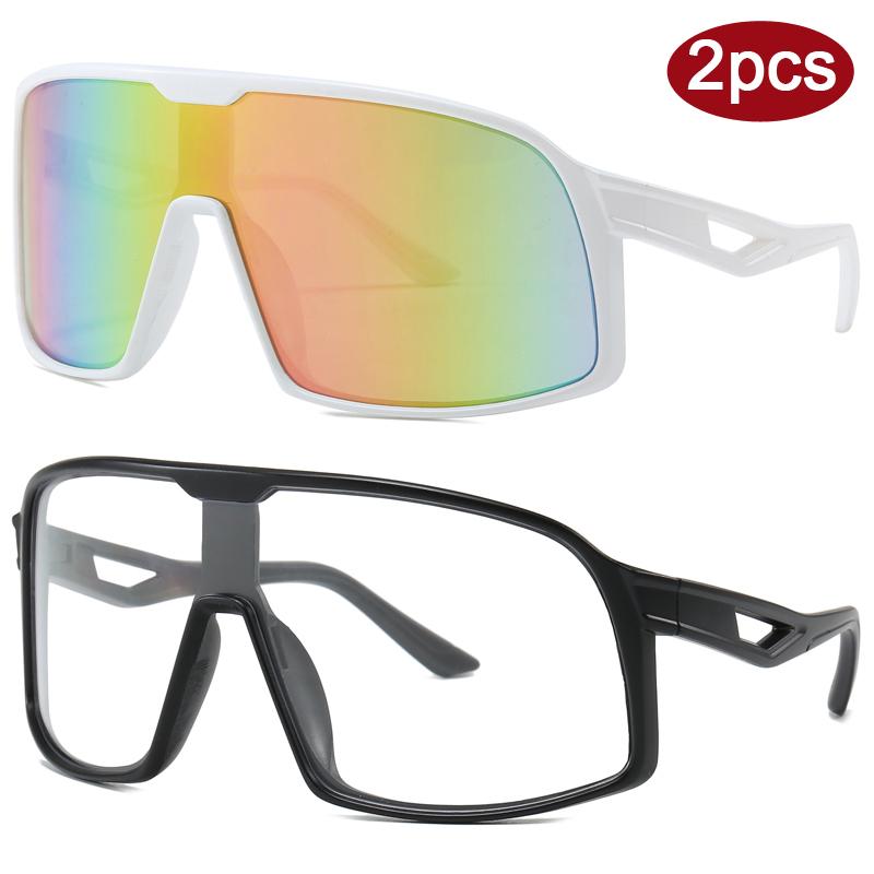 2pcs New Cycling Large Frame Outdoor Sports Sunglasses Full Frame One-piece Sun Glasses Men Women Driving Fishing UV400 Goggles