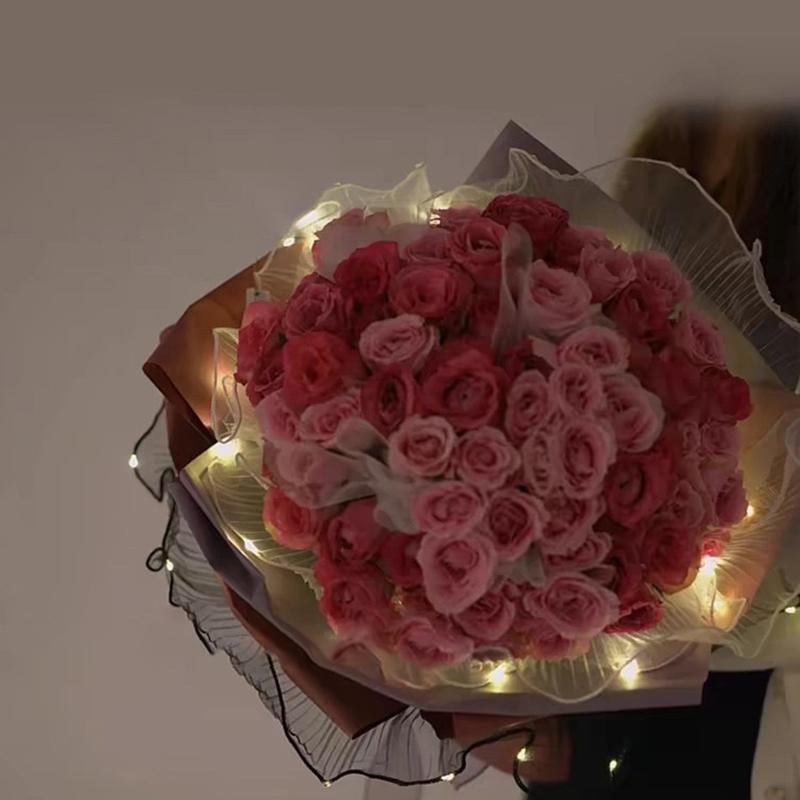 1Pcs Led Flower Wrapping Paper With Lights Lace Mesh Wave Yarn Florist Bouquet Packaging Decoration Wedding Birthday Gifts