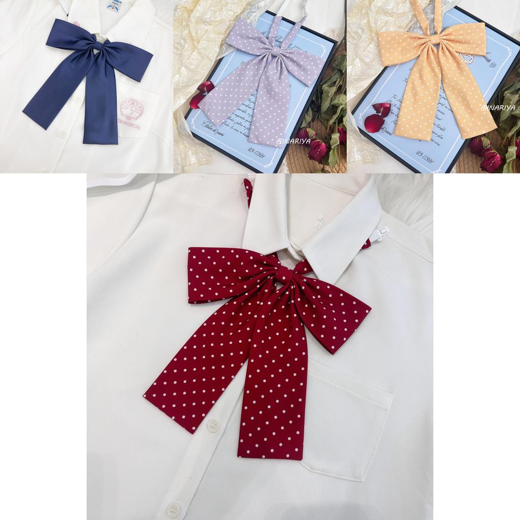 Polka Dot Long Handle Bow Tie Jk Uniform Accessory With Woven Fabric For Daily Wear