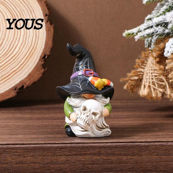 Weather Resistant Gnome Sculptures Halloween Witch Hat Figurine, Mini Wizard Resin Figurines Statue, Dwarf Sculpture Ornament for Indoor Outdoor
