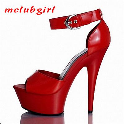 Damskor sommar högklackat läderspänne Matt Nytt halvfållat högklackat skor 15 cm klack 5 m Plattform YKC