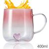 Glass Coffee Cups Gradient Water Bottle Jar with 3D Heart 400ml Glass Coffee Cup for Travel Christmas Kitchen Bar Latte House