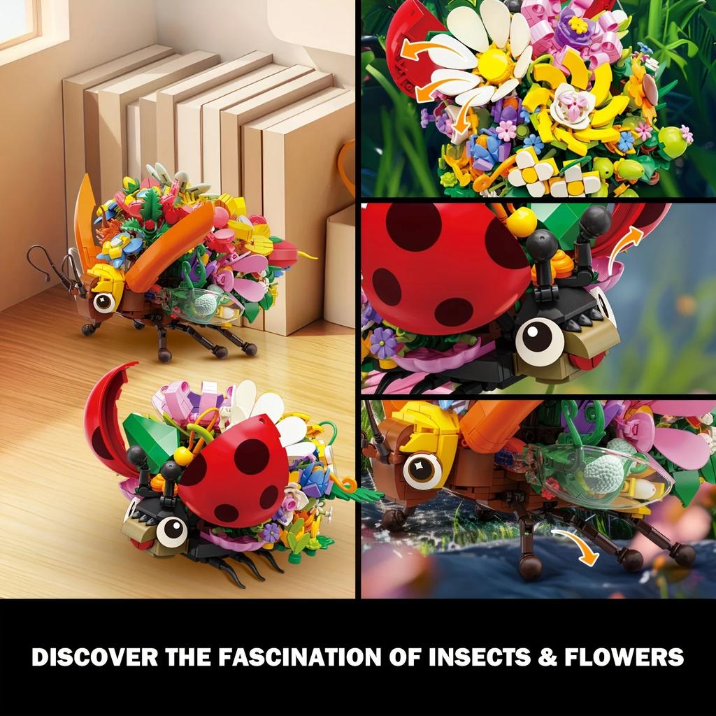 Kreatywne klocki budowlane w kształcie kwiatów i owadów biedronka żuk pszczoła model klocki dekoracja na biurko zabawki DIY dla dzieci prezenty świąteczne