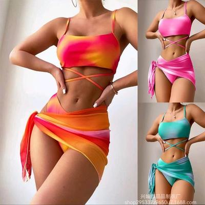 European and American Sexy Printed Tie-Dye Split Bikini Fashion Colorblock Swimsuit