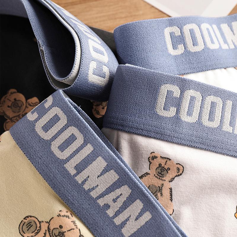 New Men Panties Set Bear Print Cartoon Printing Underwear Breathe Fashion Sexy Breathe  Waist Panties