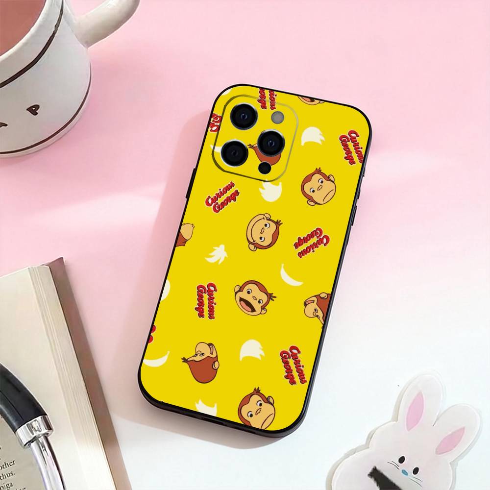 Mokey C-Curious G-Georges Phone Case For iPhone 17,16,15,14,13,12,11 Plus,Pro Max,Soft Silicone Black Cover