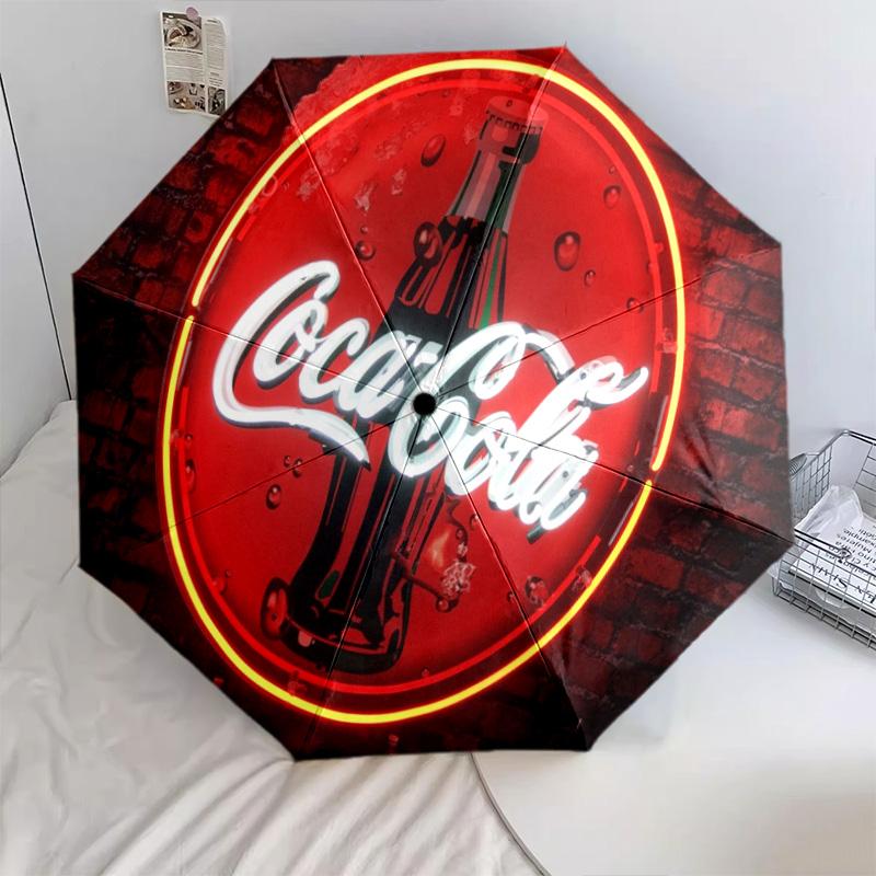1PC Coca-cola American Flag Automatic Umbrella - Suitable Travel Outdoor Portable Umbrella Birthday Gift Daily Essentials