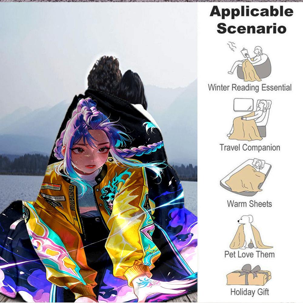 1pc KPop Demon Hunters Cozy Print Blanket Lightweight Warm Flannel Throw Blanket For Sofa, Bed, Living Room