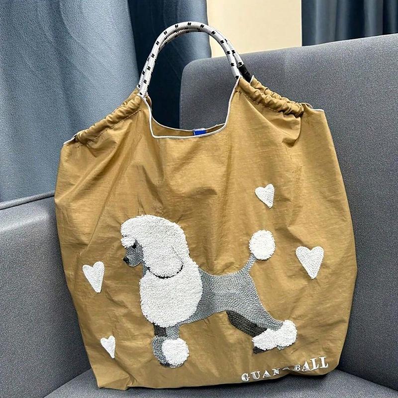 Bolso Tote y Bandolera de Lona con Bordado de Chenilla de Dibujos Animados Bonitos de Gran Capacidad - Ecológico, Perfecto para Salidas y Compras