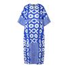 Plus Size Summer Women 3/4 Sleeve Floral Striped Print Casual Loose Long  Maxi Robe Dress
