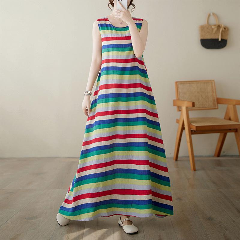 Summer Light Cotton Fried Dough Twists Loose Holiday Style Big Beach Sleeveless Vest Dress Women Casual Dresses