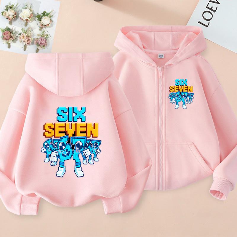 Nuovi Felpe con Zip Six Seven per Bambini Divertenti 67 Sweatshirt Brainrot Bambino Ragazza Ragazzo Felpa con Cappuccio e Zip Top Moda Casual