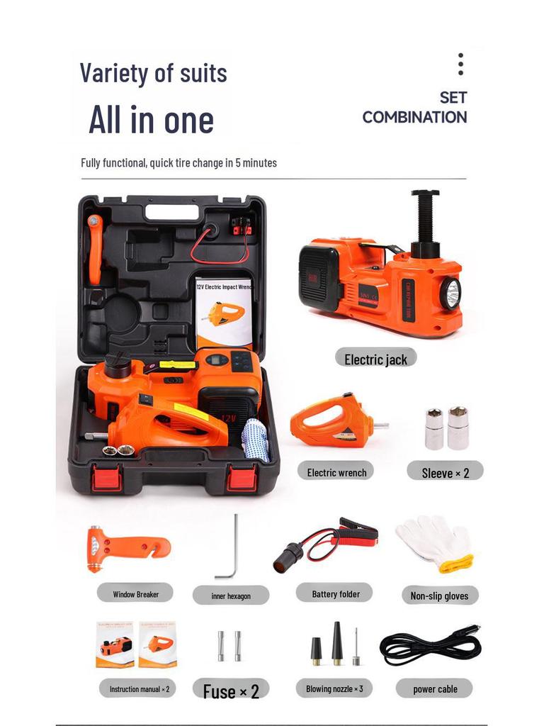 Electric Hydraulic Jack & Wrench with Air Pump for Cars and SUVs