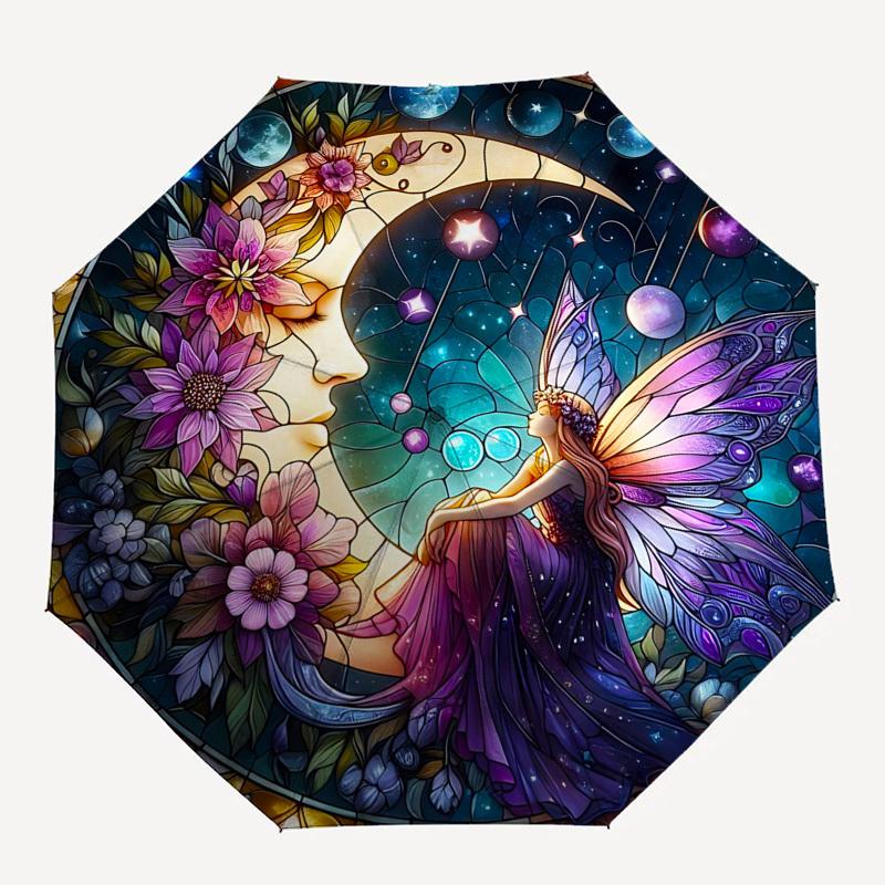 Fairy, Color RetroThemed Automatic Opening and Closing Umbrella 8 Ribs, Suitable for Leisure and Going Out, Outdoor Accessory, Gothic Styl