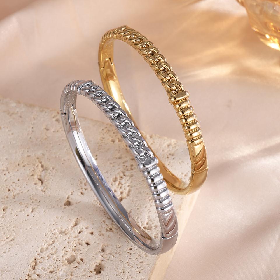 ZAKOL Stainles Steel Classic Circle Chain Design Open Bracelet Bangles for Women Men Statement Party Zircon