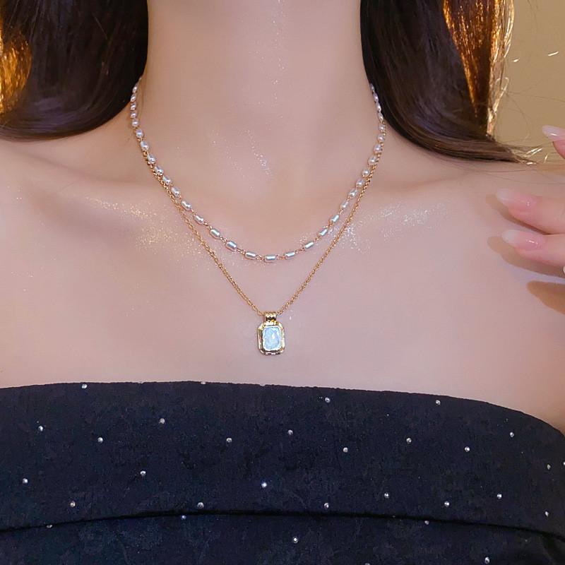 Geometric Faux Pearl Double Layer Necklace For Women Elegant Minimalist Jewelry